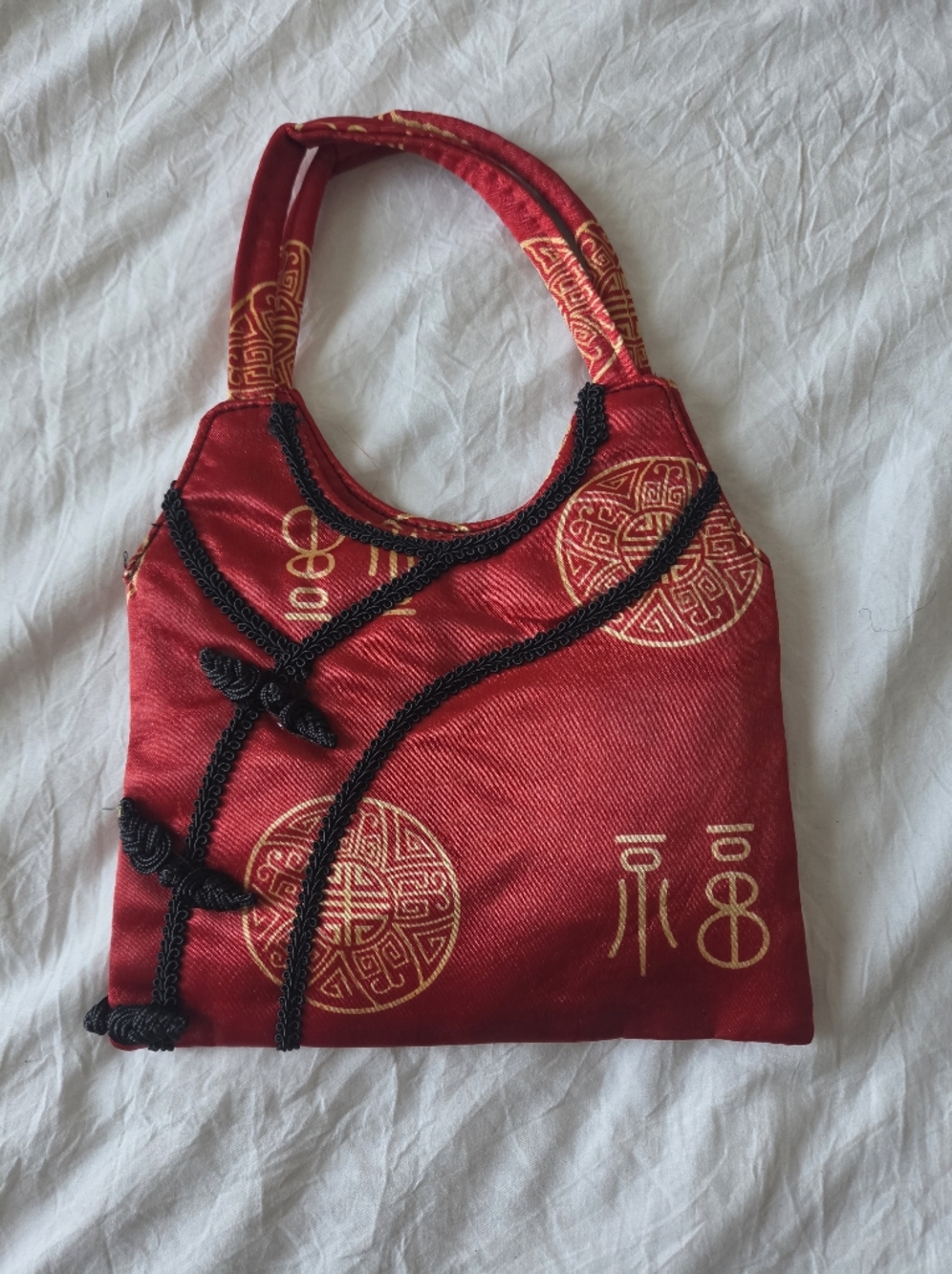 Red Chinese Style Cheongsam  Handbag with Gold Motifs